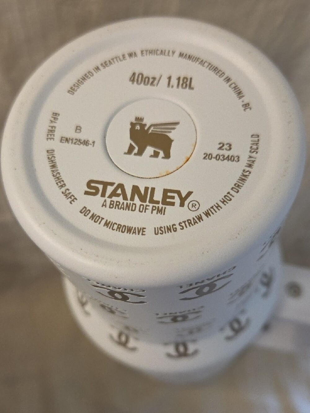 Stanley CUP White and Gold Chanel CC Branded Travel Mug 40 OZ - Picture 6 of 6